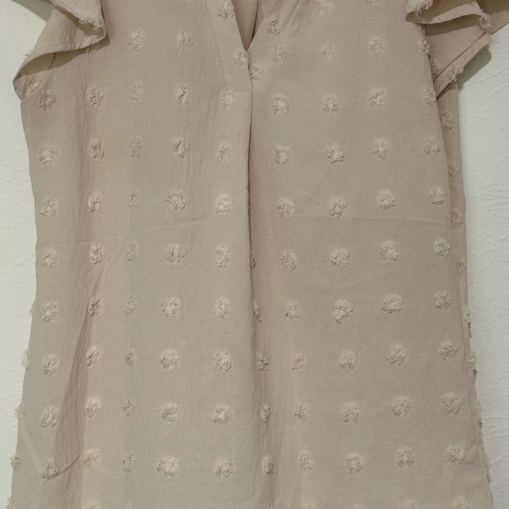 Beige Textured Short Sleeve Blouse